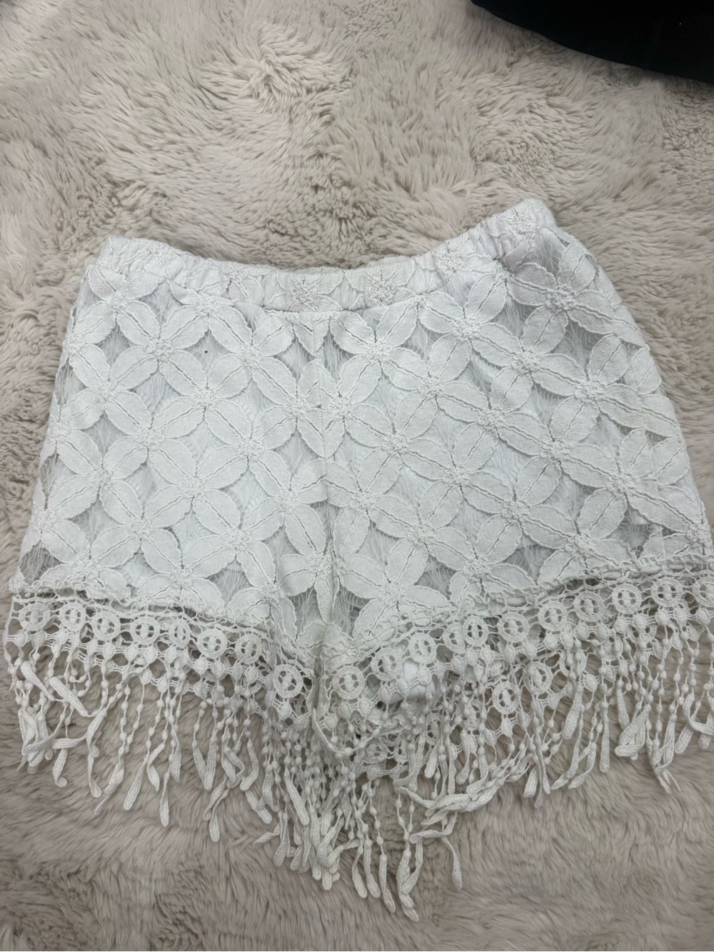 See You Monday White Lace Fringe Skort